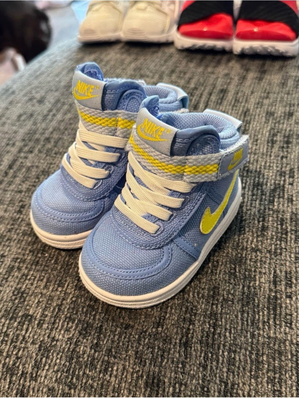 Nike Kids High-Top Sneakers in Light Blue and Yellow Accent